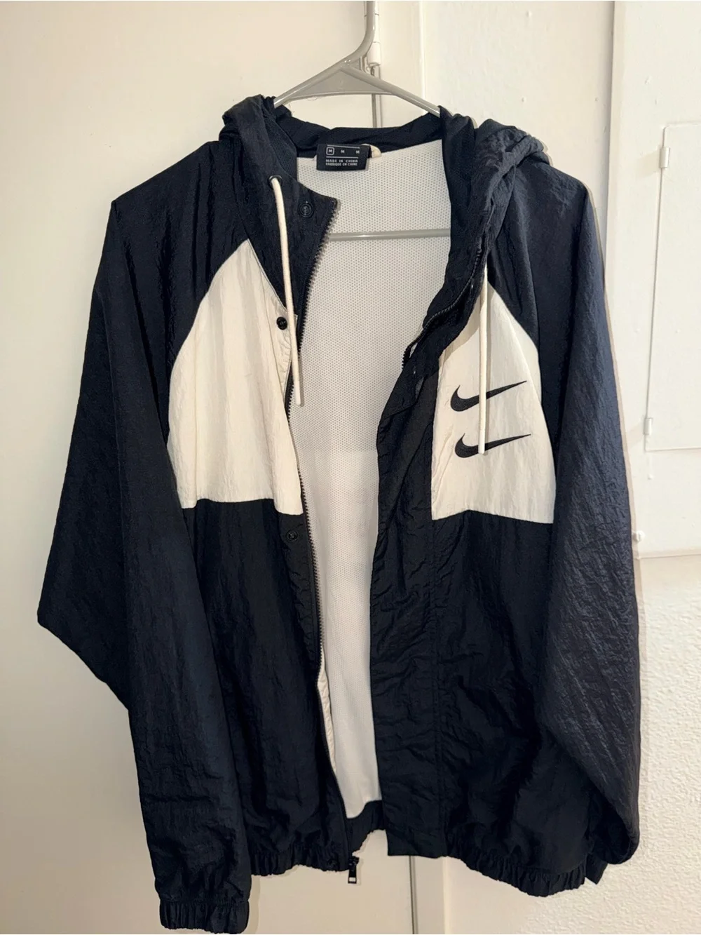 Nike Black & White Hooded Track Jacket with Swoosh